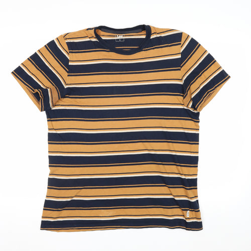 Lee Men's Brown Striped Cotton Crew Neck Short Sleeve T-Shirt Size S