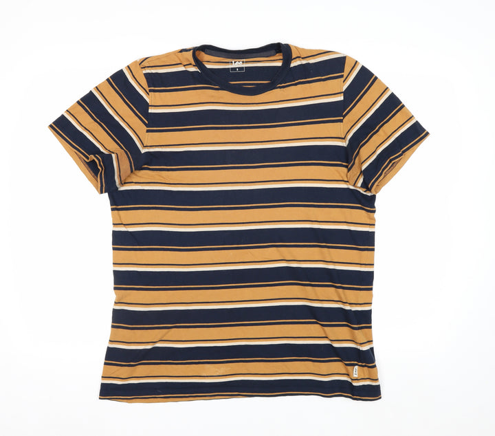 Lee Men's Brown Striped Cotton Crew Neck Short Sleeve T-Shirt Size S