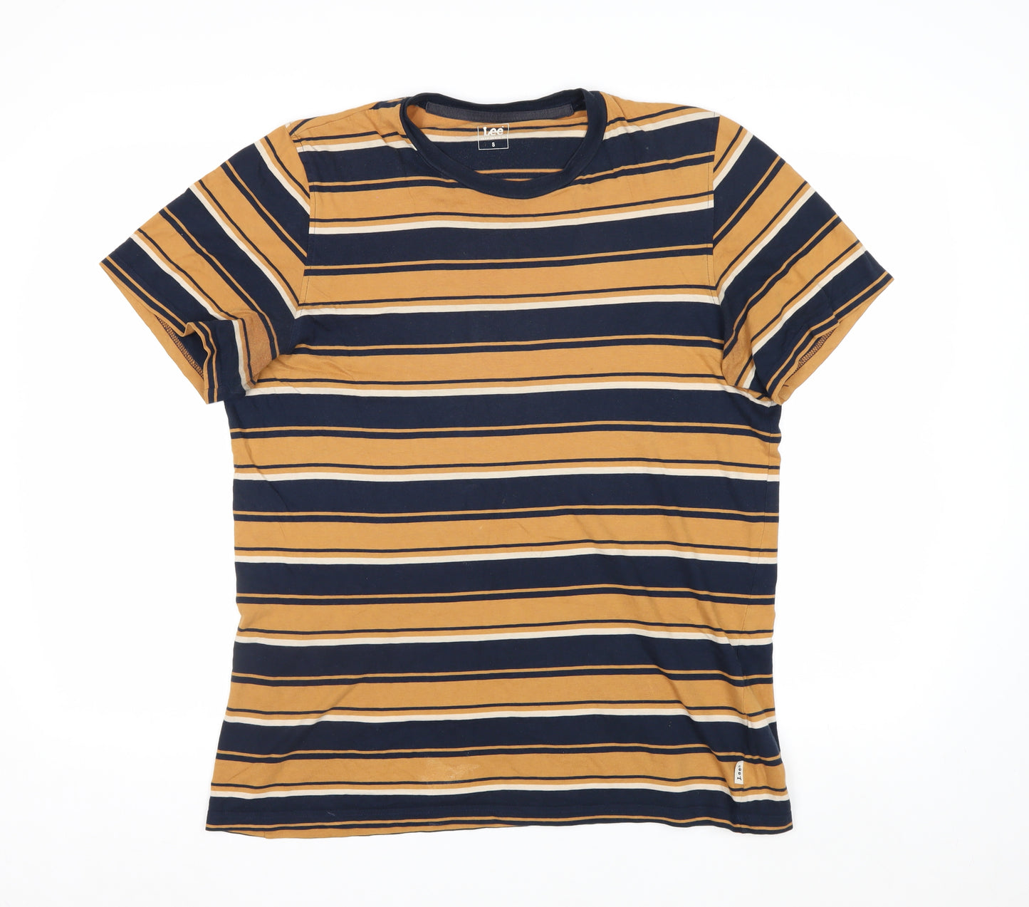 Lee Men's Brown Striped Cotton Crew Neck Short Sleeve T-Shirt Size S