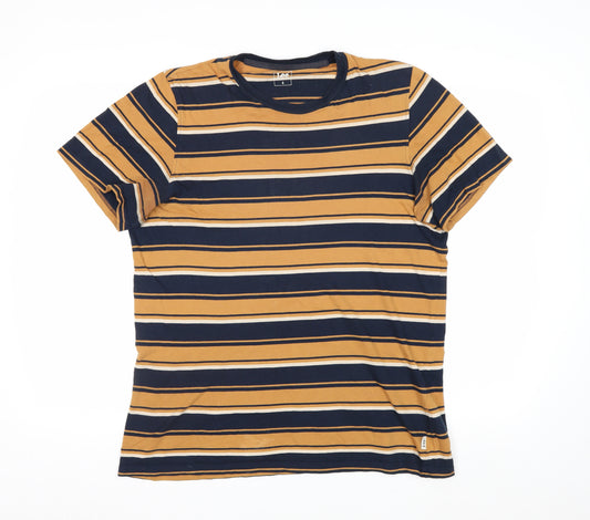 Lee Men's Brown Striped Cotton Crew Neck Short Sleeve T-Shirt Size S