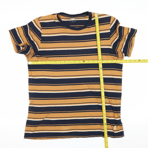 Lee Men's Brown Striped Cotton Crew Neck Short Sleeve T-Shirt Size S