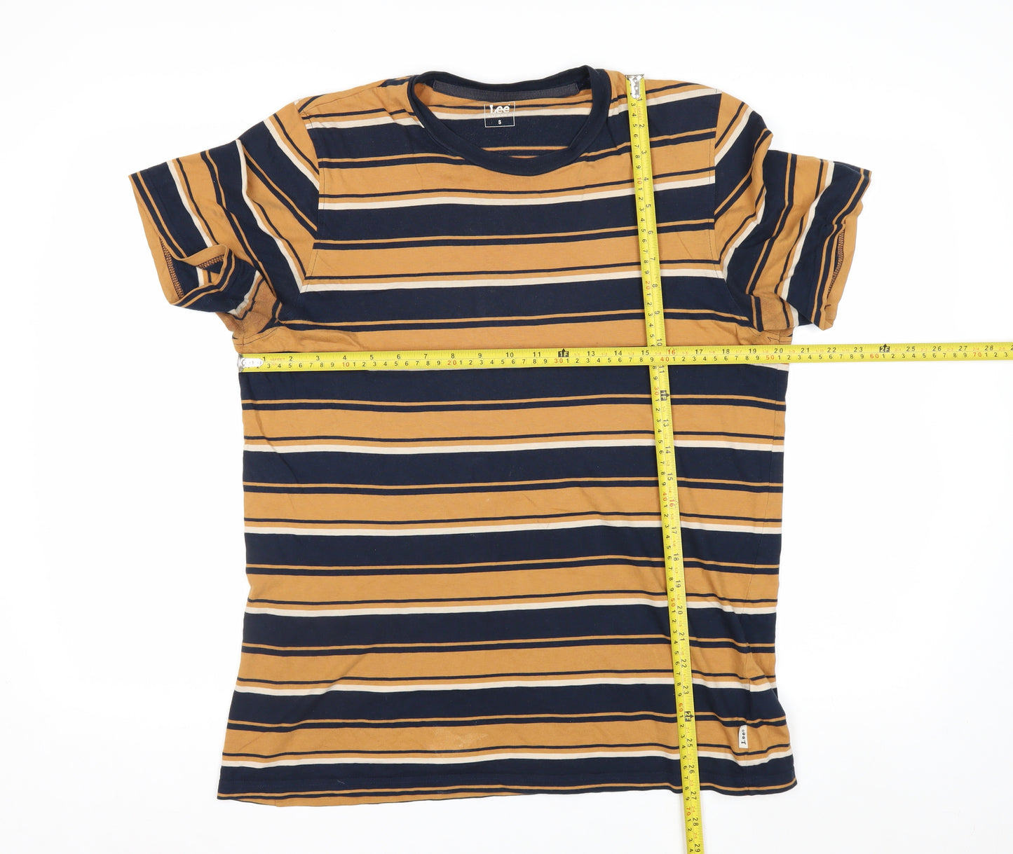 Lee Men's Brown Striped Cotton Crew Neck Short Sleeve T-Shirt Size S