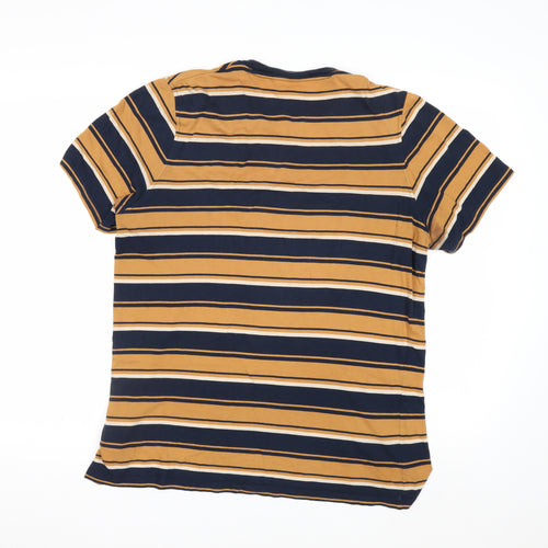 Lee Men's Brown Striped Cotton Crew Neck Short Sleeve T-Shirt Size S