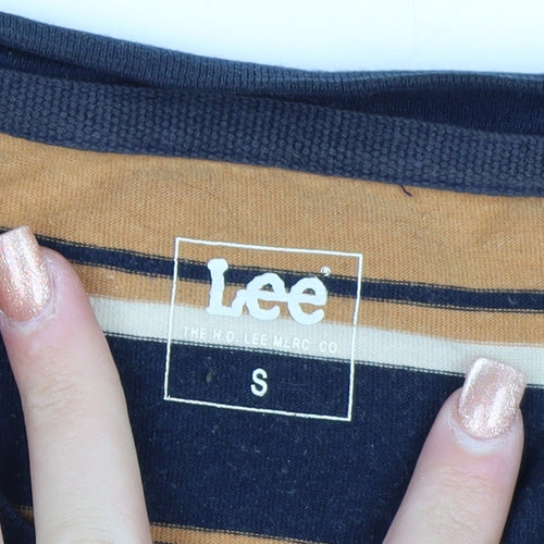 Lee Men's Brown Striped Cotton Crew Neck Short Sleeve T-Shirt Size S