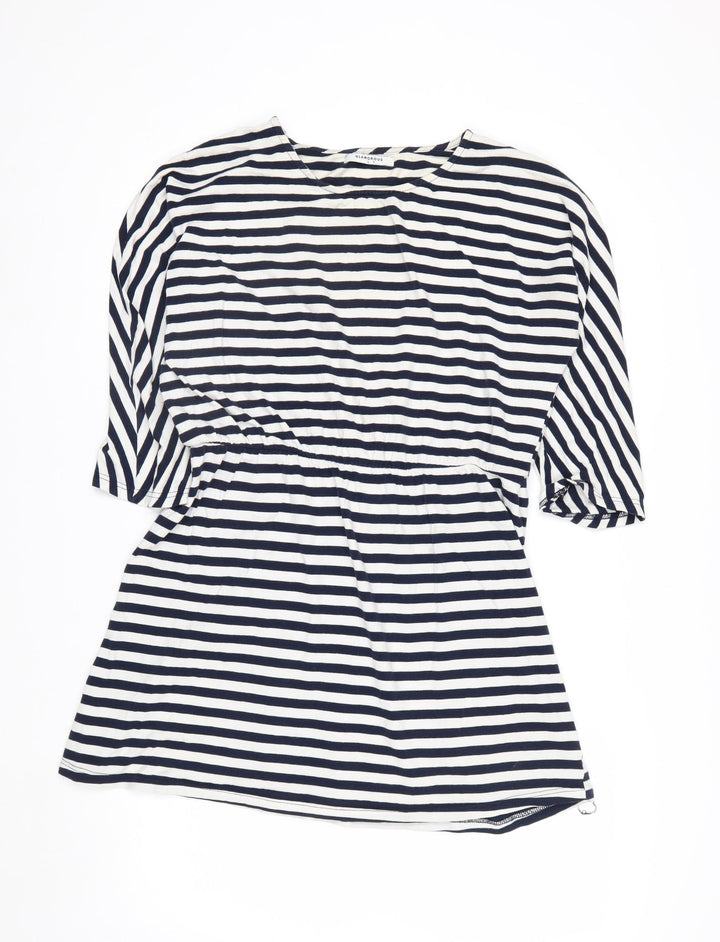 Glamorous Women’s Blue Striped Tunic Blouse Size S 3/4 Sleeve