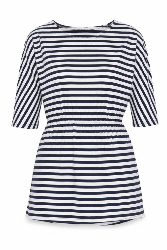 Glamorous Women’s Blue Striped Tunic Blouse Size S 3/4 Sleeve