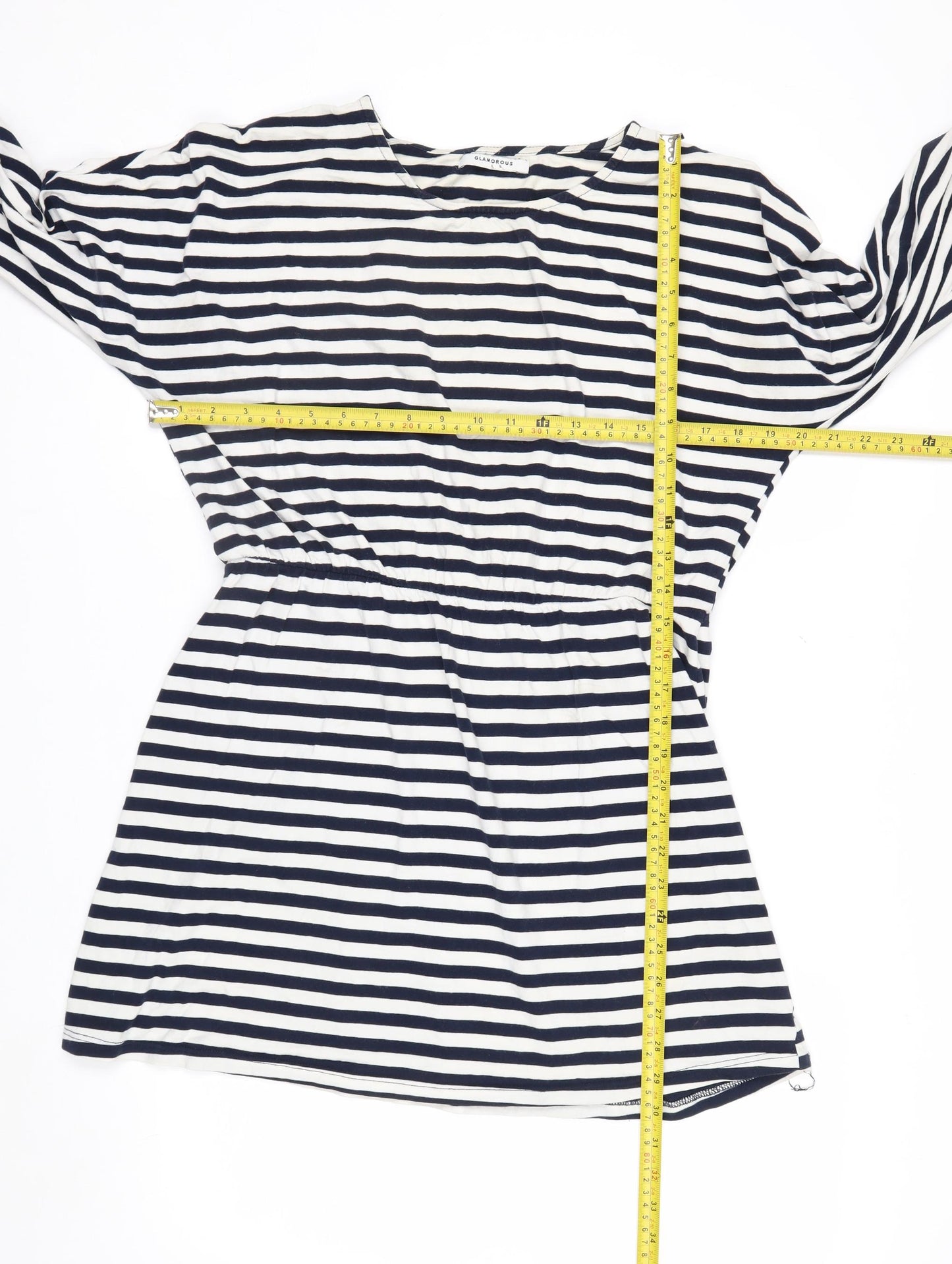 Glamorous Women’s Blue Striped Tunic Blouse Size S 3/4 Sleeve