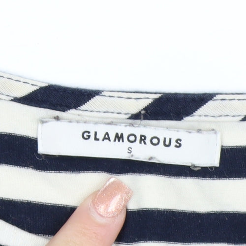 Glamorous Women’s Blue Striped Tunic Blouse Size S 3/4 Sleeve