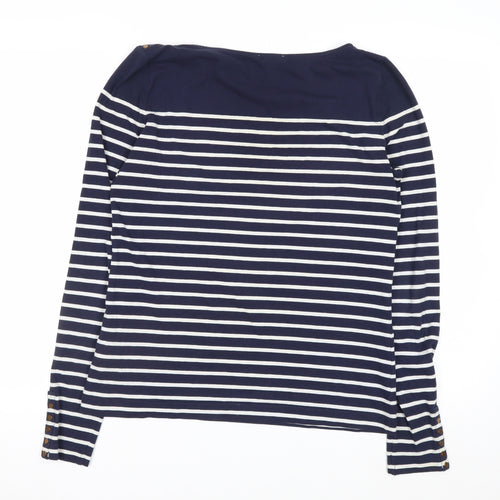 H&M Women Blue Striped Boat Neck Long Sleeve Cotton Top Size L