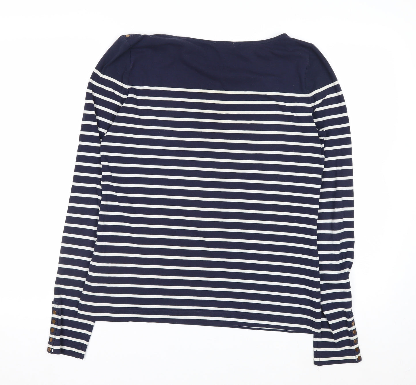 H&M Women Blue Striped Boat Neck Long Sleeve Cotton Top Size L