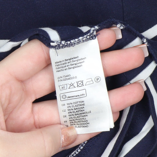 H&M Women Blue Striped Boat Neck Long Sleeve Cotton Top Size L