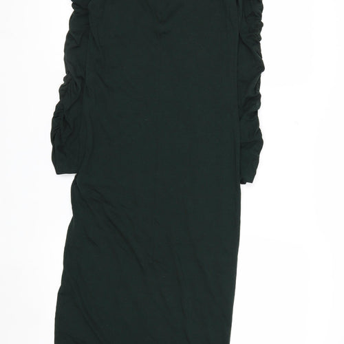 Whistles Petite Green Bodycon Midi Dress UK 8 Long Sleeve High Neck