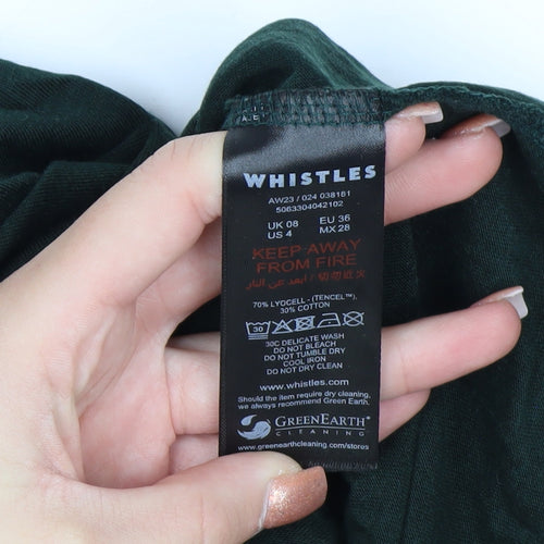 Whistles Petite Green Bodycon Midi Dress UK 8 Long Sleeve High Neck