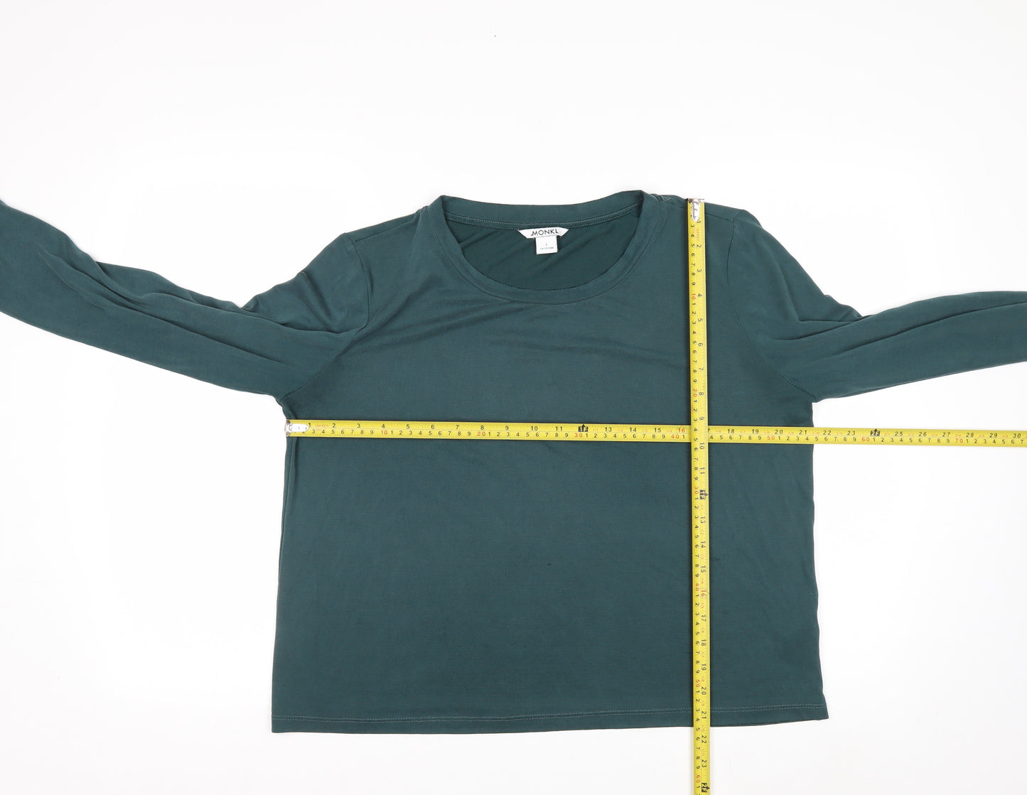Monki Women's Green Basic Long Sleeve Modal Blend T-Shirt Size L
