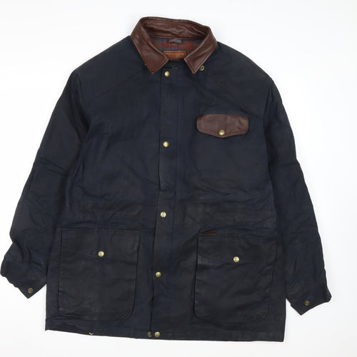 Koolah Men's Blue Waxed Cotton Jacket L Leather Collar Outdoor Style