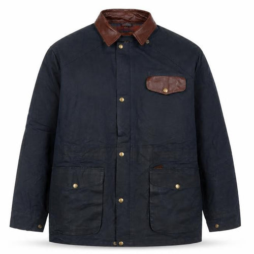 Koolah Men's Blue Waxed Cotton Jacket L Leather Collar Outdoor Style