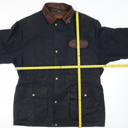 Koolah Men's Blue Waxed Cotton Jacket L Leather Collar Outdoor Style