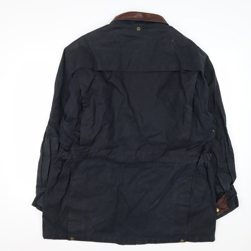 Koolah Men's Blue Waxed Cotton Jacket L Leather Collar Outdoor Style