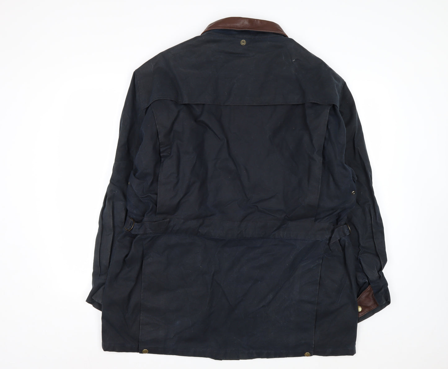 Koolah Men's Blue Waxed Cotton Jacket L Leather Collar Outdoor Style
