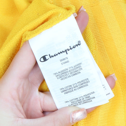 Champion Boys Yellow Pullover Hoodie 11-12 Years Cotton Blend Logo