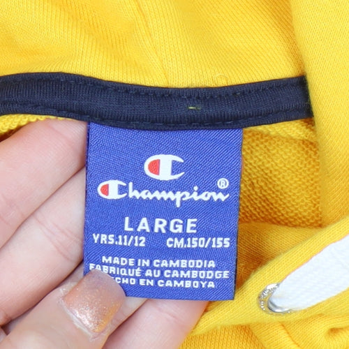 Champion Boys Yellow Pullover Hoodie 11-12 Years Cotton Blend Logo