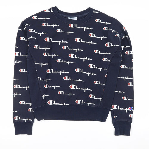 Champion Men's Blue Small Reverse Weave Logo Pullover Jumper