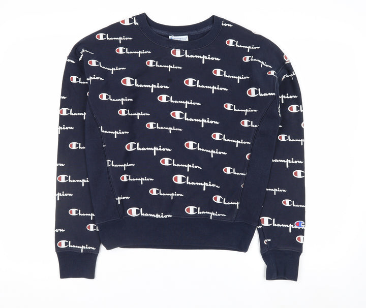 Champion Men's Blue Small Reverse Weave Logo Pullover Jumper