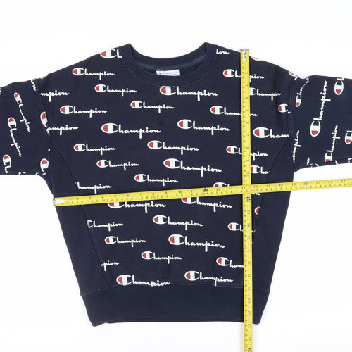 Champion Men's Blue Small Reverse Weave Logo Pullover Jumper
