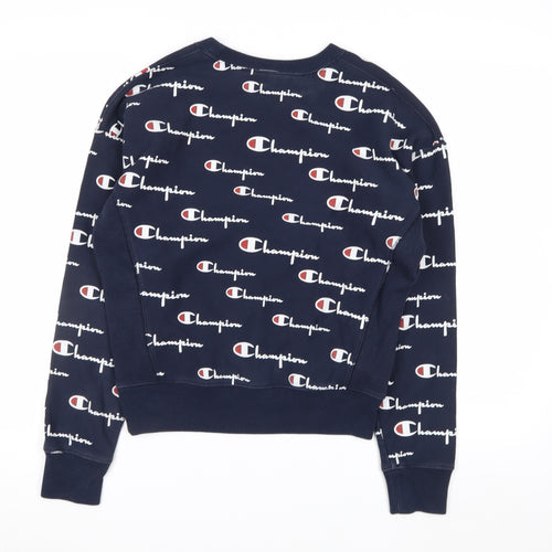 Champion Men's Blue Small Reverse Weave Logo Pullover Jumper