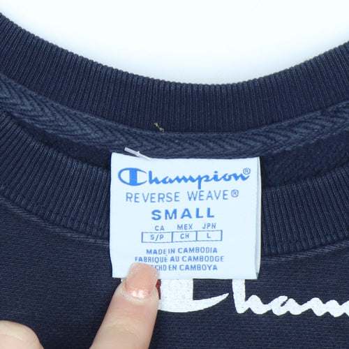 Champion Men's Blue Small Reverse Weave Logo Pullover Jumper