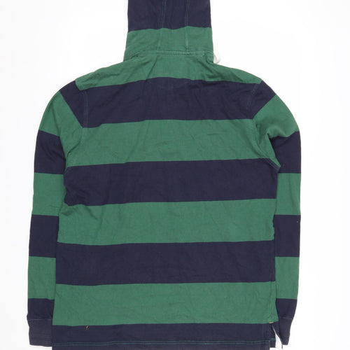 Brooks Brothers Men's Green Striped Hooded Henley Jumper L