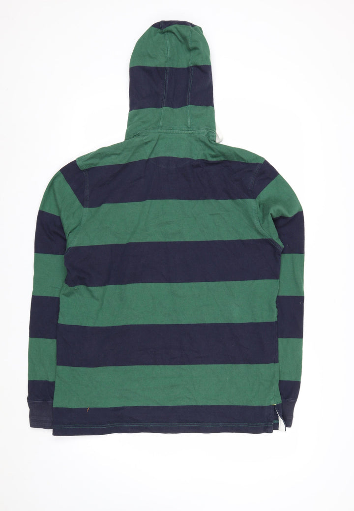 Brooks Brothers Men's Green Striped Hooded Henley Jumper L