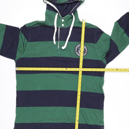 Brooks Brothers Men's Green Striped Hooded Henley Jumper L