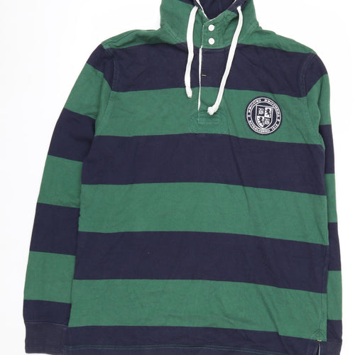 Brooks Brothers Men's Green Striped Hooded Henley Jumper L