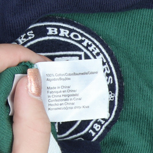Brooks Brothers Men's Green Striped Hooded Henley Jumper L