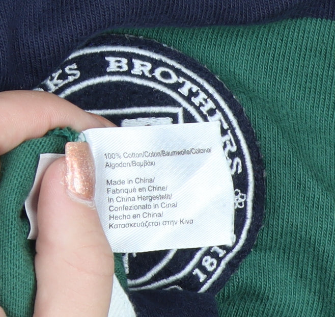 Brooks Brothers Men's Green Striped Hooded Henley Jumper L