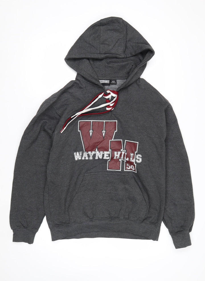 Pennant Men's Grey Hooded Pullover Jumper Small Graphic College Style