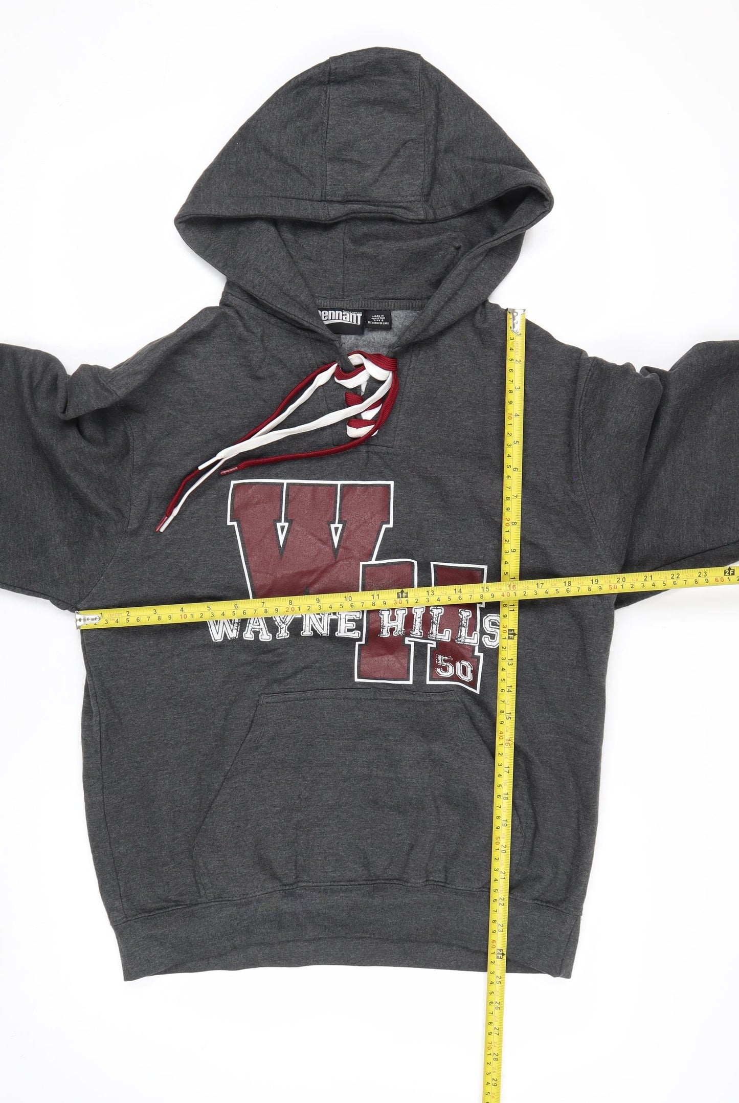 Pennant Men's Grey Hooded Pullover Jumper Small Graphic College Style
