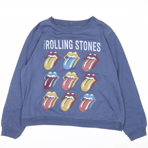 The Rolling Stones Blue Women's Large Pullover Sweatshirt Graphic Cotton Blend