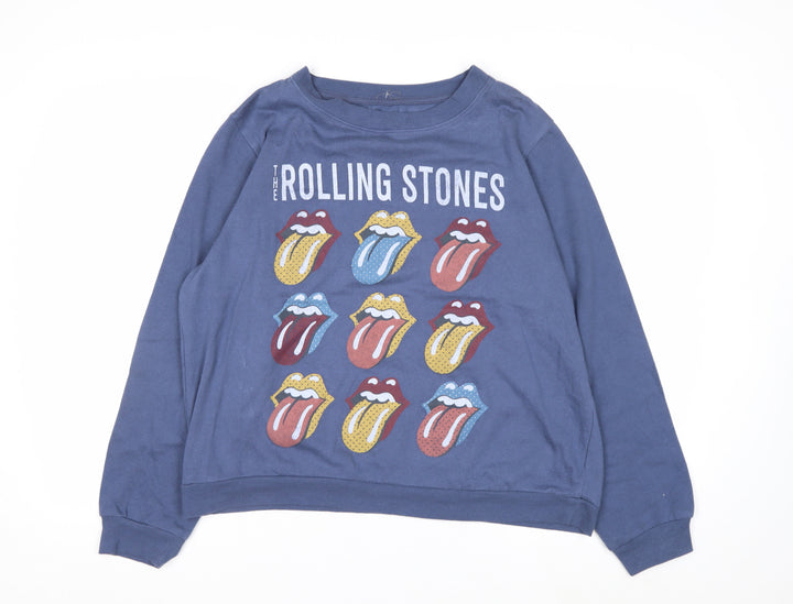The Rolling Stones Blue Women's Large Pullover Sweatshirt Graphic Cotton Blend