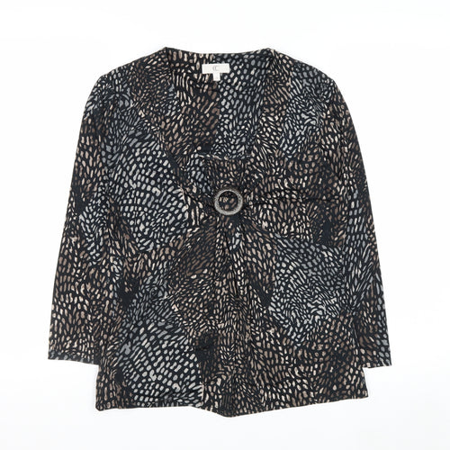 CC Women’s Black Multicoloured Animal Print Long Sleeve Wrap Top Size S