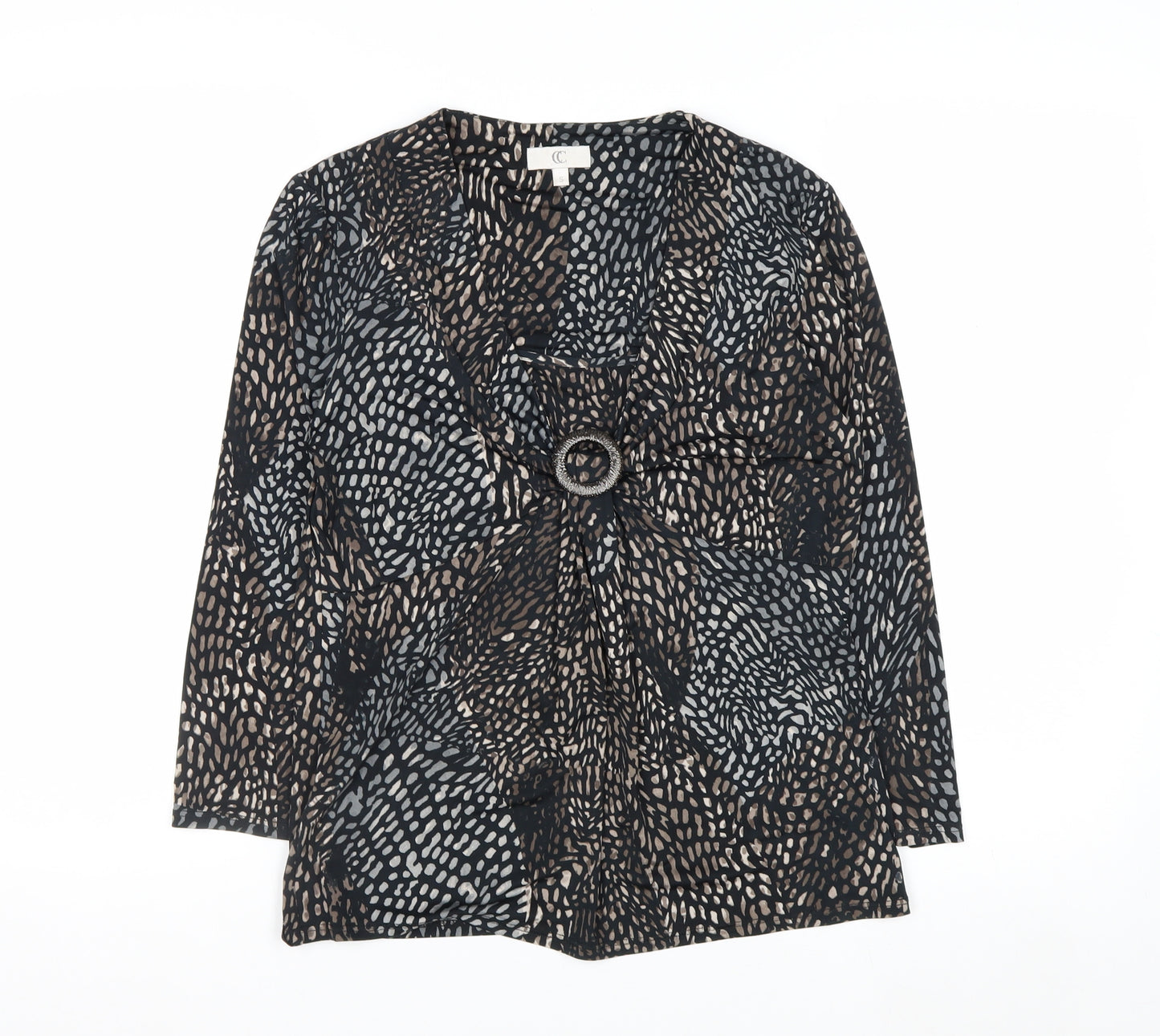 CC Women’s Black Multicoloured Animal Print Long Sleeve Wrap Top Size S
