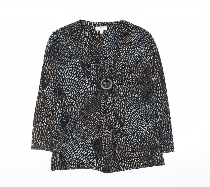 CC Women’s Black Multicoloured Animal Print Long Sleeve Wrap Top Size S