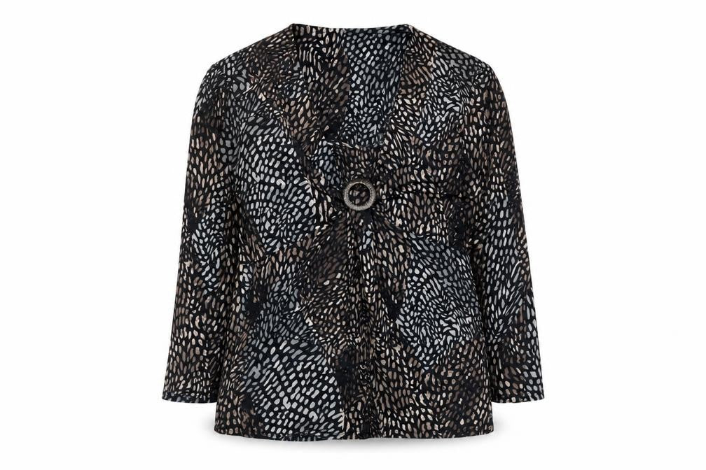 CC Women’s Black Multicoloured Animal Print Long Sleeve Wrap Top Size S