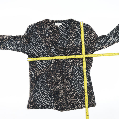 CC Women’s Black Multicoloured Animal Print Long Sleeve Wrap Top Size S