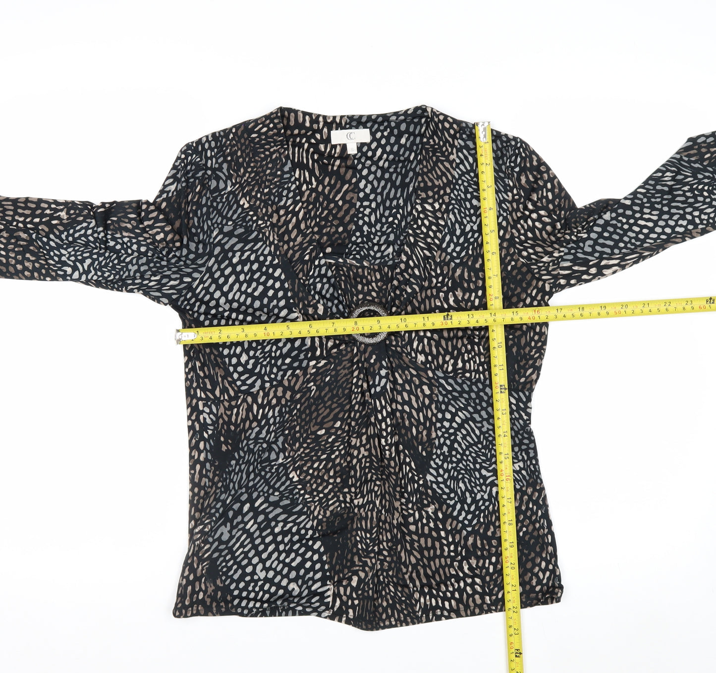 CC Women’s Black Multicoloured Animal Print Long Sleeve Wrap Top Size S