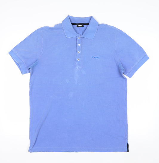 Diesel Men's Blue Cotton Polo Shirt Size L Regular Fit