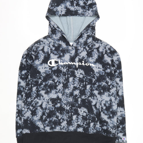 Champion Men's Blue Tie-Dye Pullover Hoodie M Fleece Logo Gymwear