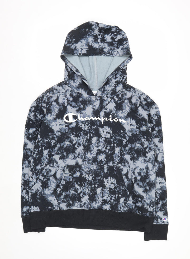 Champion Men's Blue Tie-Dye Pullover Hoodie M Fleece Logo Gymwear