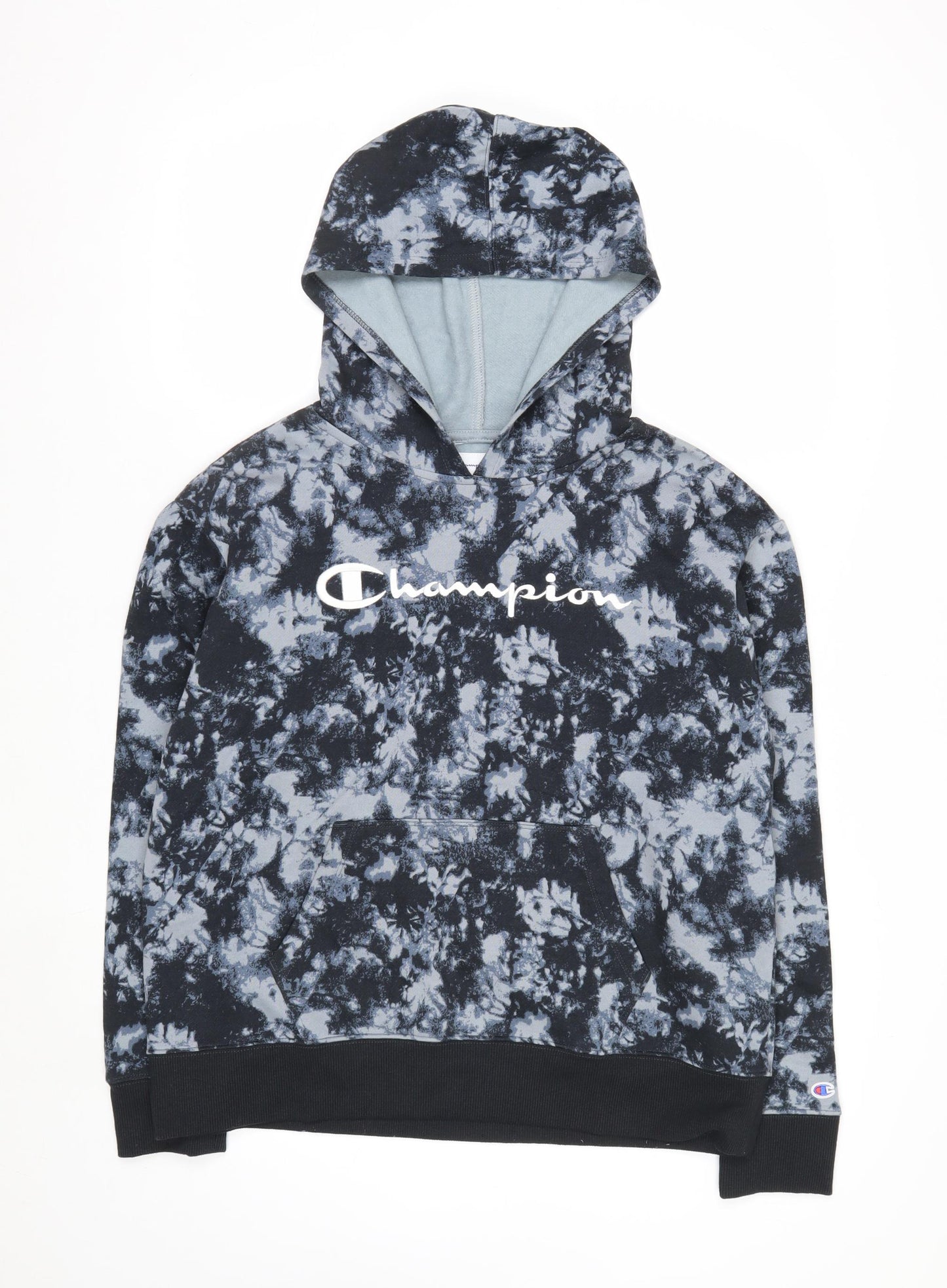 Champion Men's Blue Tie-Dye Pullover Hoodie M Fleece Logo Gymwear